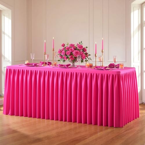 Red Polyester Table Cloths for Rectangle 8 Foot Tables, 1 Pack Wrinkle Free Tablecloths Stretchy Banquet Ruffle Fitted Table Cover Desk Skirt for Parties Wedding Birthday Baby Shower by Unknown