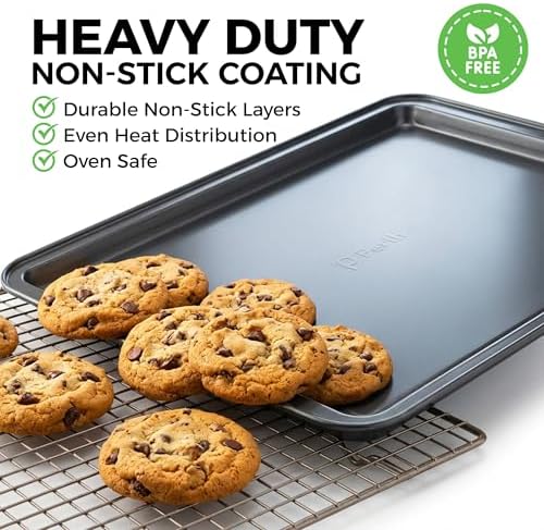PERLLI Non-Stick 3-Piece Baking Pan Set – Carbon Steel with Even Heat Distribution, Oven Safe to 446°F, BPA-Free, Dishwasher Safe, Stackable Baking Tools for Easy Storage and Everyday Cooking - Gray - Image 3