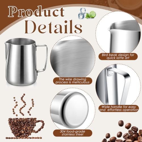2 Pack Stainless Steel Pitcher 34 oz / 1 L Beverage & Water Pitcher with Handle and Pour Spout Heavy Duty Metal 4 Cup Milk Frothing Jug for Iced Tea Coffee Milk Juice Restaurant and Home Use - Image 3