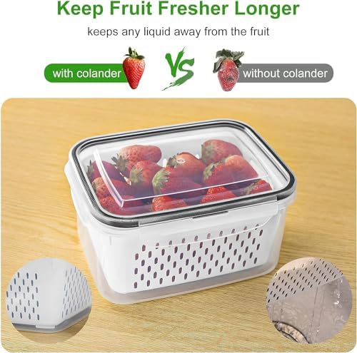 Freshmage Fruit Storage Containers for Fridge with Removable Colander 4 PCS | Airtight Food Storage Container Dishwasher Safe Produce Saver for Refrigerator Keep Berry Fruit Fresh Longer Small Clear - Image 3