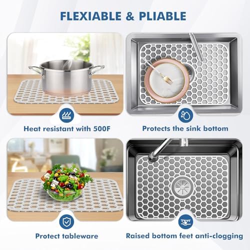Bestjing Silicone Sink Protectors for Kitchen Sink-18.2"x12.5" Center Drain - Image 4