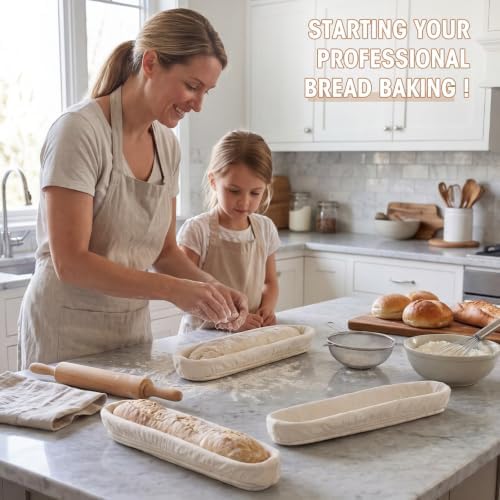 Vesici 17 Inches Baguette Banneton Proofing Basket 6 Pack with Linen Liner Baguette Banneton Bread Baking Baskets Rattan Dough Proofing Baskets for Home Bake, Bakers Supplies, Baking Gifts - Image 5
