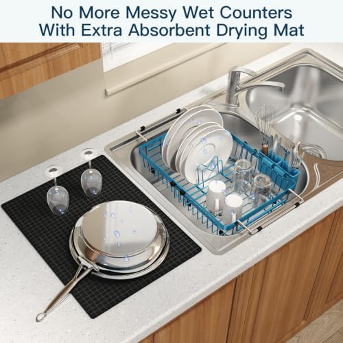 MAJALiS Blue Dish Drying Rack Over The Sink with Utensil Holder, Mat - Image 6