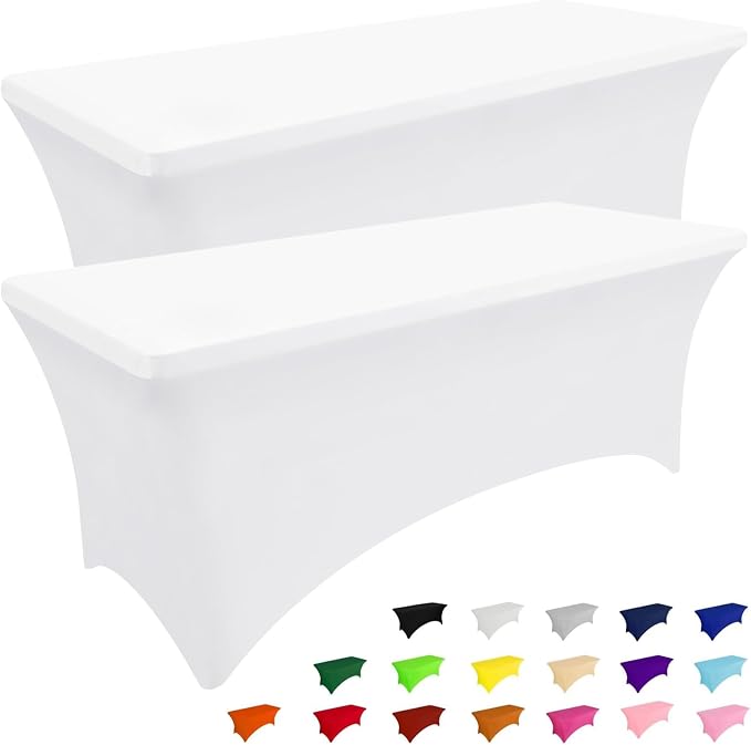 Smiry 2 Pack Spandex Table Cloth 8FT, Elastic Fitted White Tablecloth by Smiry