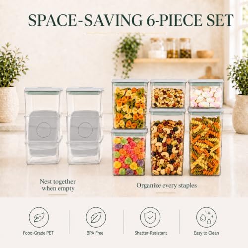 6-Piece Airtight Food Storage Containers, Clear Stackable Pop Lid | Two each of 0.5, 1.3 and 1.9 Qt; clear, stackable BPA-free food-grade pantry canisters with airtight one-touch pop lids set. - Image 5