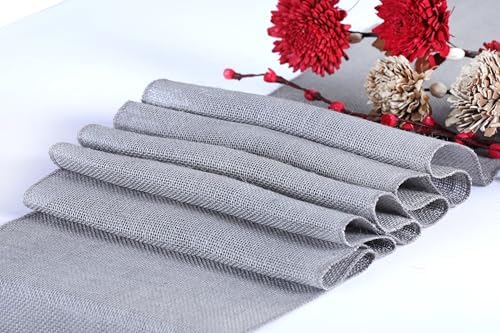 MDS® Pack of 15 Natural Burlap Table Runner, 12 x 108 Inch, Jute Rustic Farmhouse Boho Table Decor for Wedding Reception, Dining Table, Bridal Shower, Baby Shower & Party Decorations - Silver Grey - Image 2