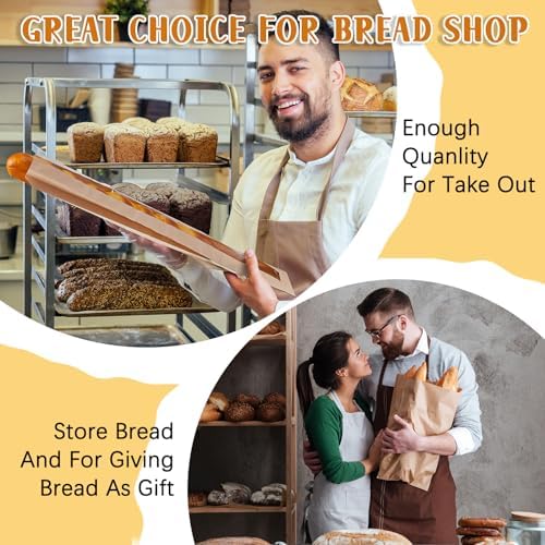 Layhit 300 Pcs Paper Bread Bags with Window for Homemade Bread Baguette Bags Brown Kraft Loaf Storage Sacks Long French Loaf Packing Bakery Storage, 4.3x1.6 x 23.2 Inch - Image 4