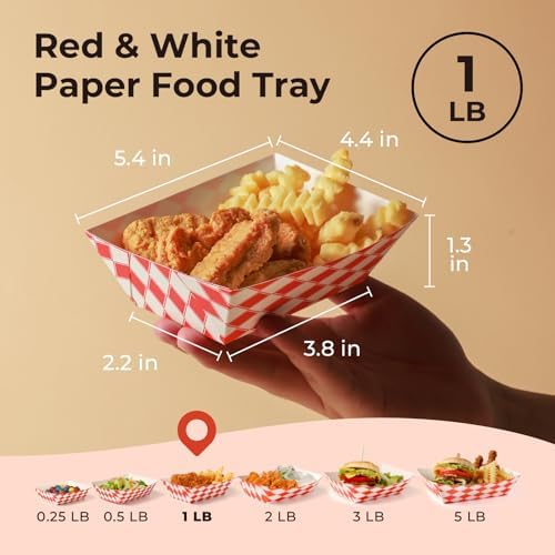 Fit Meal Prep 1000 Pack 1 lb Paper Food Boats Heavy Duty Disposable Trays, Red Check For Parties Fairs Picnics Carnivals, Holds Ketchup Cheese Sauce Pickles Grease Resistant - Image 2