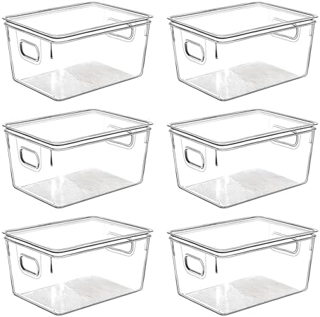 Clear Plastic Storage Bins with Lids, Perfect for Kitchen Organization or Pantry Organization and Storage, Stackable Fridge Organizer Bins, Storage Containers for Organizing, Cabinet Organizers by CONTROLKITCHEN