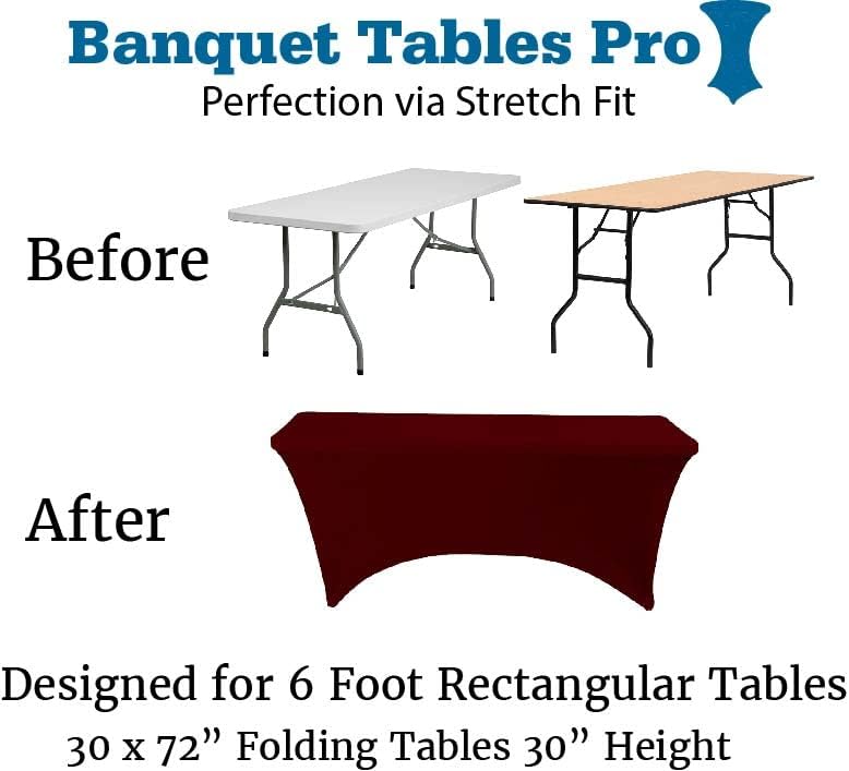 Banquet Tables Pro 6 ft Burgundy 2 Pack Stretch Tight Fit Spandex Rectangular Folding Tablecover for 30Wx72Lx30H Folding Patio Tables, Banquet,Party - Image 2
