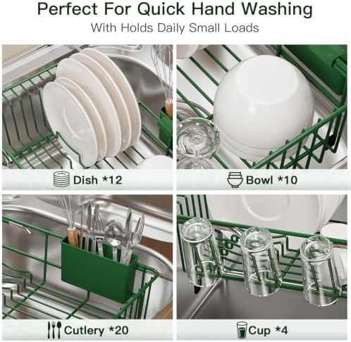 MAJALiS Green Dish Drying Rack Over The Sink with Utensil Holder - Image 6