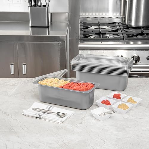 Restaurantware 5 Quart Ice Cream Tub, 100 Count, 5.28 Liter Capacity, Plastic Dessert Container, Rectangular Food Storage Box, Stackable Clear Lid, Gray - Image 3