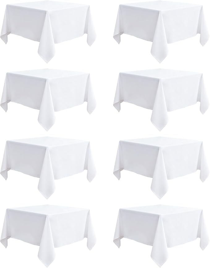 8 Pack White Tablecloth 70 x 70 Inch Square by Heneger
