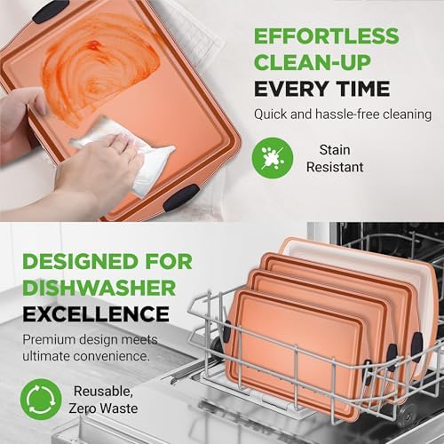 NutriChef 5-Piece Bakeware Set – Premium Non-Stick, Stackable Kitchen Baking Pans with Silicone Handles – Includes 3 Cookie Sheets, Baking Pan & Lid – Perfect for Cakes, Cookies & Brownies - Image 7