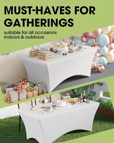 Pureegg Spandex Tablecloth 6ft - 6 Pack, Fitted and Stretch Table Cover for Rectangle Tables, Wrinkle-Resistant and Secure Fabric for Outdoor, Picnic, Party, Wedding, Banquet and Birthday, White - Image 3
