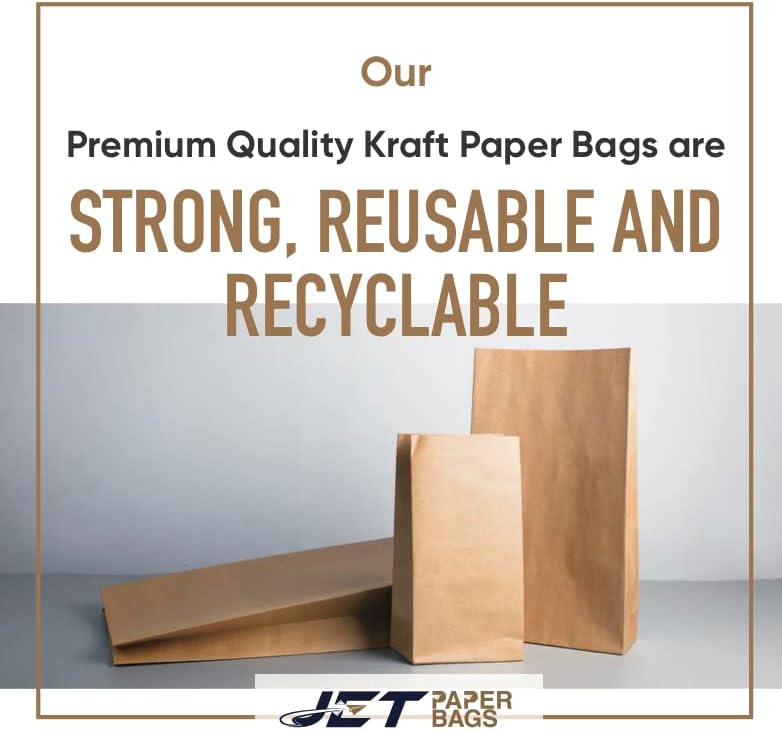 JET PAPER BAGS - Brown Lunch Bags [250 Pcs] - Heavy Duty, Kraft Paper Sandwich Bags, Snack Bags, Treat Bags, Bread Bags, Lunch Bags, Reusable Small Grocery Bags - Recyclable 16 LB capacity - Image 3