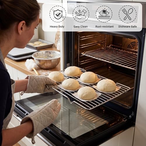 Lounsweer 2 Pack Cooling Racks, 5L x 10.5W x 1H Stainless Steel Wire Rack for Baking Sheet, Large Cookie Cooling Rack, Oven Safe Cooking Racks for Sheet Pan, Dishwasher Safe, Fits Third Size Pans - Image 4