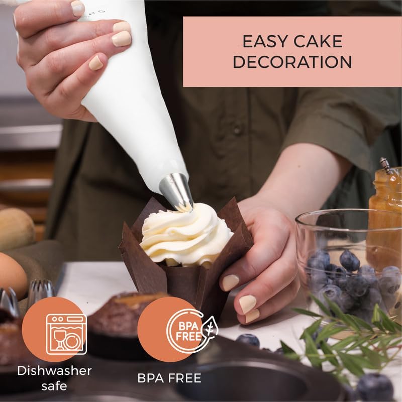 Wenburg Versatile & Easy-to-Clean Large Icing Piping Bags and Tips Set - Reusable 7 Large Icing Tip for Cake Decorating - Cotton Icing Bag - Coupler I Professional Cupcake Kit, Premium Baking Supplies - Image 3