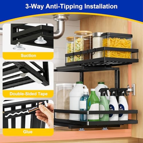 2-Tier Metal L-Shaped Pull-Out Under Sink Organizer, Black, 1 Pack - Image 6