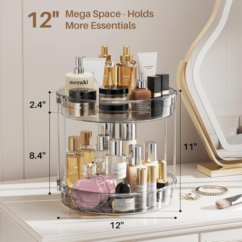 LAMU 12 inch 2 Tier Lazy Susan Turntable Organizer Rotating Spice Rack Organization for Cabinet, Kitchen, Pantry, Countertop, Bathroom, Vanity, Medicine Cabinet Organizer, Grey - Image 3