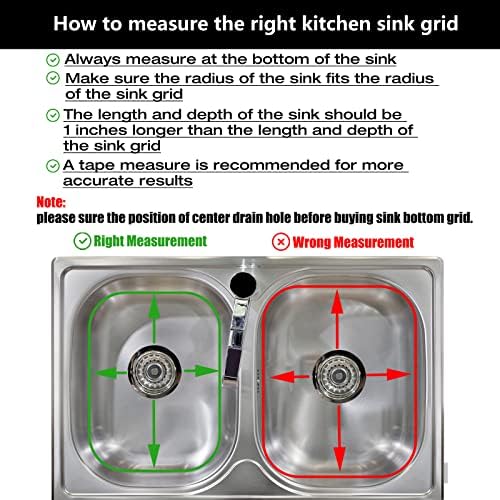 2Pack 304 Stainless Steel Sink Protector for Double Kitchen Sink Rear Drain,(13"x16"& 11"x 8.6") Metal Sink Grid SinkGrate Sink Rack for Bottom of KitchenSink w/SinkStrainers Rubber feet - Image 5