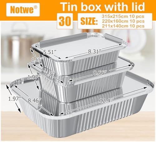 Notwoe® 40 Pack Disposable Aluminum Pans With Lids, 12x8 And 8x6 Square 8x5 6.9x4.3 Square Combo Set, Disposable Baking and Cake Pan. (40 Pack w/Lids) - Image 2