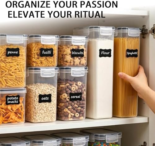 9 PCS Airtight Food Storage Containers with Lids, Plastic Kitchen and Organization Canisters for Cereal, Dry Food, Flour and Sugar, BPA-Free, PVC-Free, Includes Labels & Marker - Image 6