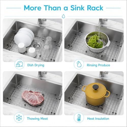 Kitchen Sink Grid, Stainless Steel Sink Protectors Grate for Bottom of Kitchen Sinks, 27-1/2" x 13-1/2" with Rear Drain for Single Bowl Sinks - Image 7