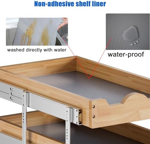 DINDON 3 Tier Pull Out Cabinet Organizer 11” W X21” D Slide Out Wood Drawer With Shelf Liner For Kitchen Pantry Organization - Image 5
