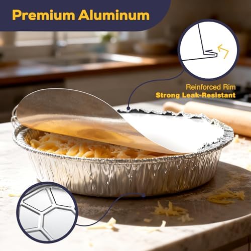 Fit Meal Prep 100 Pack 9” Round Aluminum Foil Pans with Lids, Pie Tins Disposable 9 inch with Lids, Take Out Containers, Freezer Oven Safe Aluminum Baking Pans for Storing, Cooking, Storage, Reheating - Image 3