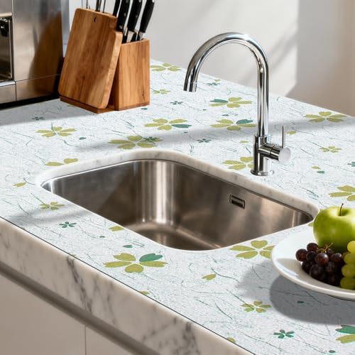 FIFTY FEET 18"x96" Non-Adhesive Shelf Liner for Kitchen Cabinets and Drawers, Washable Non-Slip PVC Cabinet Liner (Green Floral)(10 Roll) - Image 6