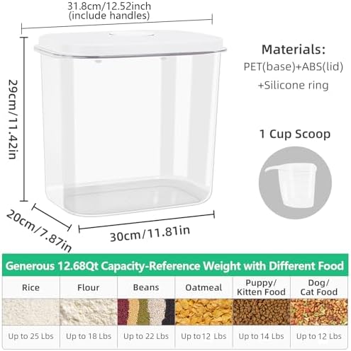 Airtight Rice Container 25 Lbs with Handle and Cup – 12.68Qt Large Flour Sugar Storage Container with Pop Up Seal & Hanging Lid Hooks, Clear Tall Food Storage Bin for Kitchen Pantry Organization - Image 3