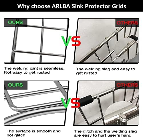 2Pack 304 Stainless Steel Sink Protector for Double Kitchen Sink Rear Drain,(13"x16"& 11"x 8.6") Metal Sink Grid SinkGrate Sink Rack for Bottom of KitchenSink w/SinkStrainers Rubber feet - Image 3