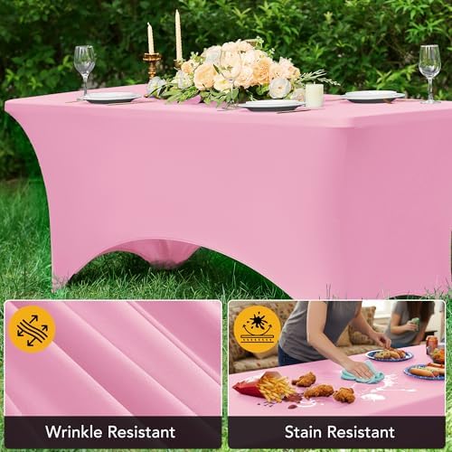 8-Pack Premium Pink Spandex Tablecloths for 6ft Rectangle Tables - Image 4
