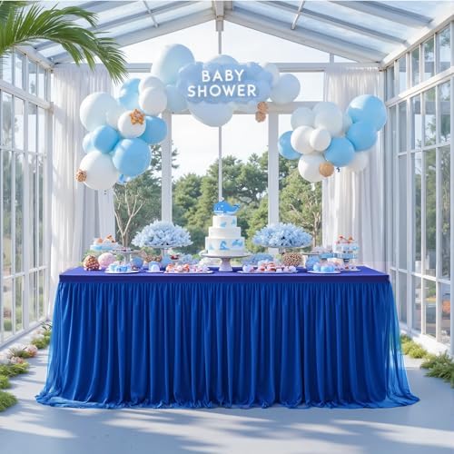 Royal Blue Table Cloths for Parties Tulle Table Skirts Rectangle Tables 8ft Fitted Spandex Table Covers Stretch Elastic Banquet Wedding Baby Shower Birthday Party Table Cloths 8 Foot Rectangle - Image 4