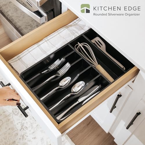 KitchenEdge Silverware & Utensil Organizer, Fixed 10.5 in, Black | Cutlery, flatware holder, rounded corners, 7 compartments, non-slip feet, kitchen drawers - Image 2