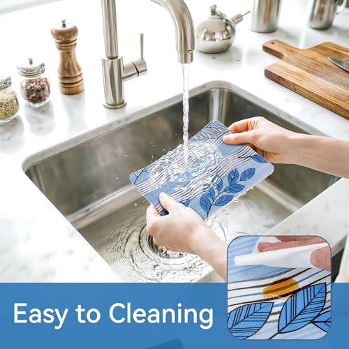 FIFTY FEET Blue Leaves Shelf Liner for Kitchen Cabinets, 18 x 96 Inch x 8 Roll Non Adhesive Non Slip Drawer Liner, Washable Cabinet Liner for Shelves & Drawers - Image 4