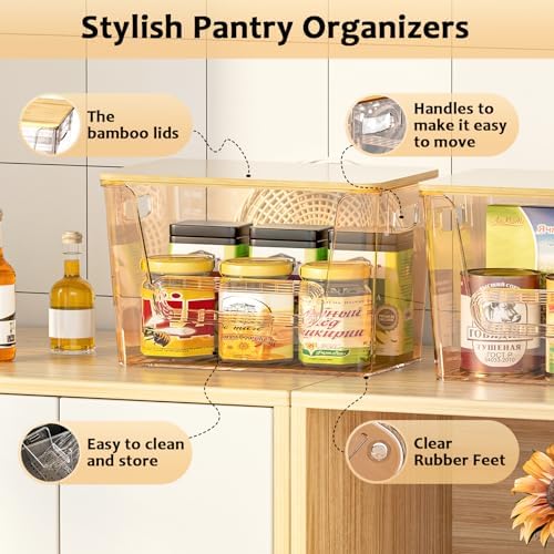 Delamu 2 Set Pantry Organizers and Storage,Trash Bag Dispenser with Bamboo Top,Stackable Trash Bag Dispenser Under Sink Organizer for 4-30 GalBags,Onion,Potato,Fruits,Amber(11-7/32"L*7" W*7-1/8"H) - Image 5