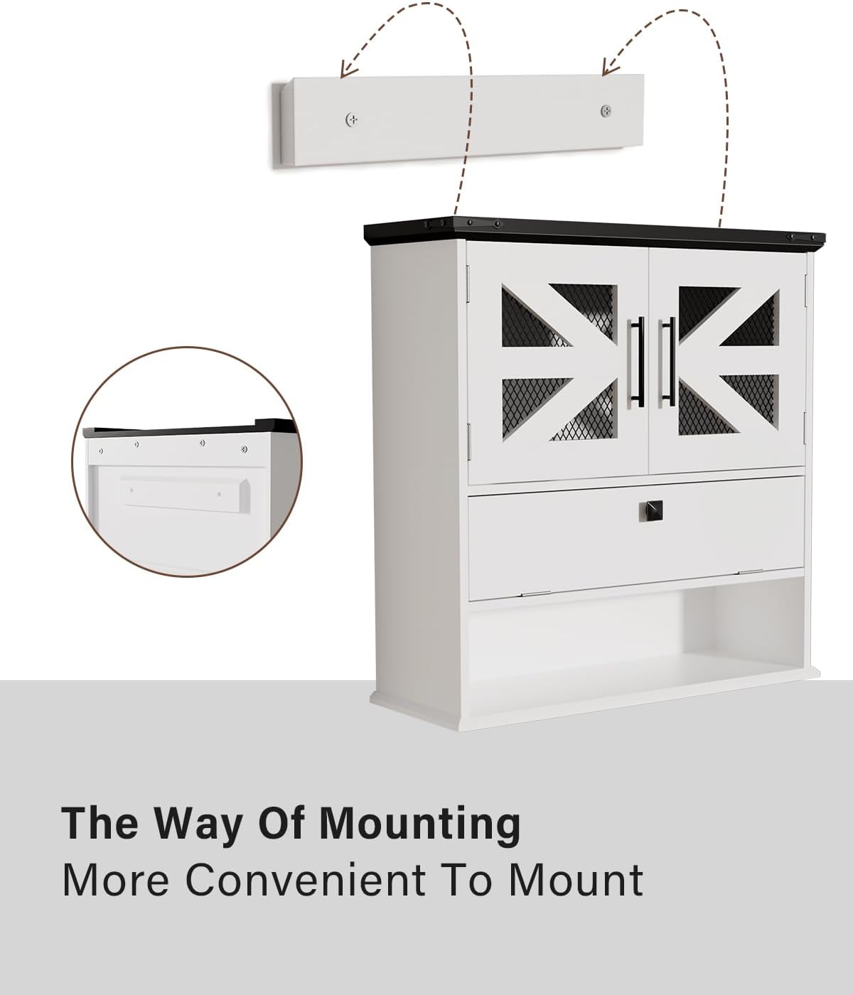 Wall Mounted Bathroom Cabinet with Double Doors, Flip-Down Storage and Open Shelf, Modern White Finish, Over-The-Toilet Space Saver Cabinet