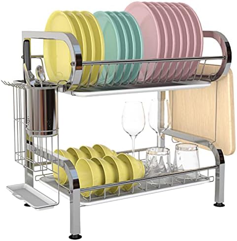 Stainless Steel Dish Drying Rack,Dish Strainer for Kitchen 2 Tier Dish Racks on Counter with Drainboard (Silver) by Mamgaa+