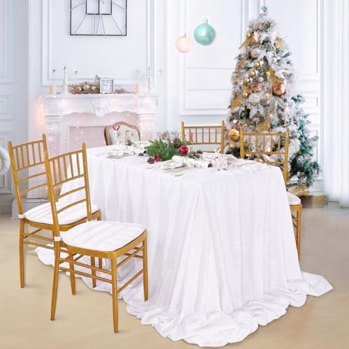 White Sequin Tablecloth Rectangle 90 x 156 Inch Table Cloth for Wedding - Image 3