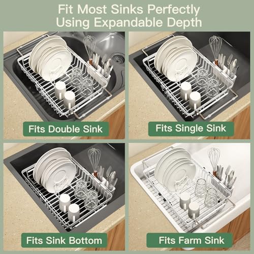 MAJALiS White Dish Drying Rack Over The Sink with Utensil Holder - Image 4