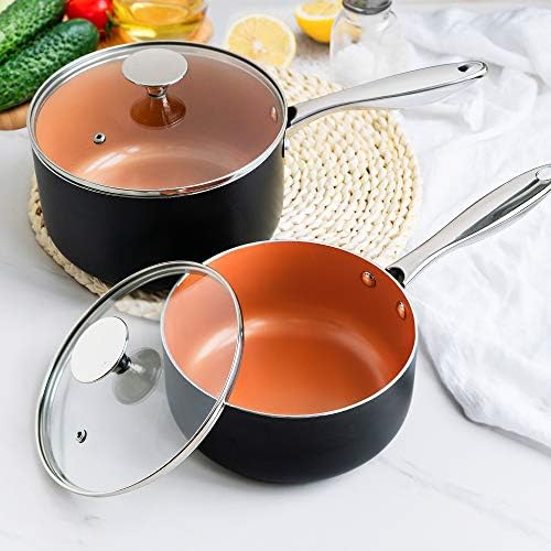 MICHELANGELO Saucepans, 2QT & 3QT Copper Saucepan Set With Non-stick Ceramic Interior For Multipurpose Use, Nonstick Saucepan With Lid, Copper Small Pots 2 Quart & 3 Quart - Image 6