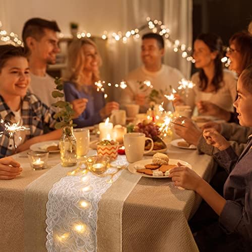 Xinnun 12 Pcs Burlap Table Runner with Lights 12 x 108 Inches Burlap Lace Table Runner Rustic Wedding Decorations Home Party (Flower) - Image 4