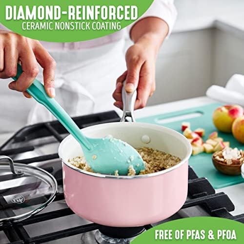 GreenLife Artisan Healthy Ceramic Nonstick, 1QT and 2QT Saucepan Pot Set with Lids, Stainless Steel Handle, Induction, PFAS-Free, Dishwasher Safe, Oven Safe, Pink - Image 6