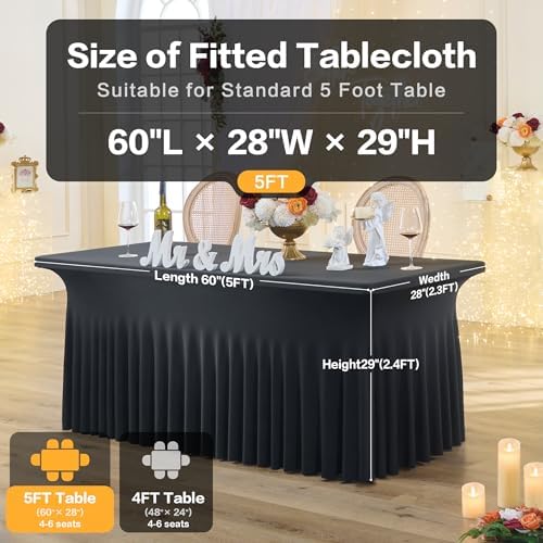 leegleri 2 Pack Black Spandex Fitted Table Clothes for 5 Foot Rectangle Tables, Wrinkle Free 5ft Stretch Table Cover Stretch Tablecloths Desk Skirt for Banquet Weddings Parties Vendor Display - Image 3