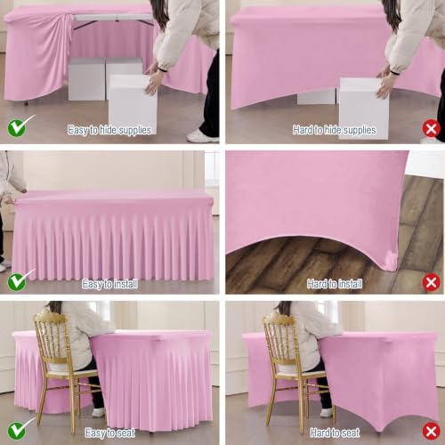 4pk Baby Pink Spandex Table Cloths for 6 Foot Rectangle Tables Wrinkle Free - Image 2