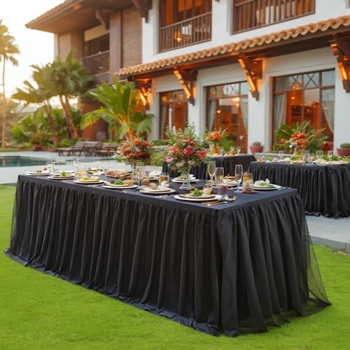 Suppromo Black Tulle Tablecloths for 8 Foot Rectangular Tables, 8ft Black Tulle Table Skirt Wrinkle Free Table Cover with Tutu Skirt for Wedding Birthday Party Banquet Buffet Tradeshow Event - Image 4