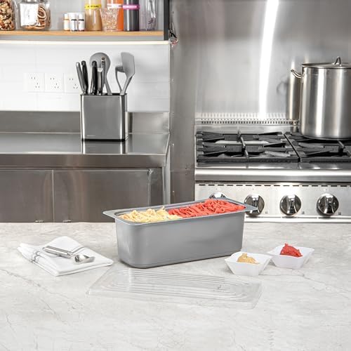 Restaurantware 5 Quart Ice Cream Tub, 100 Count, 5.28 Liter Capacity, Plastic Dessert Container, Rectangular Food Storage Box, Stackable Clear Lid, Gray - Image 4