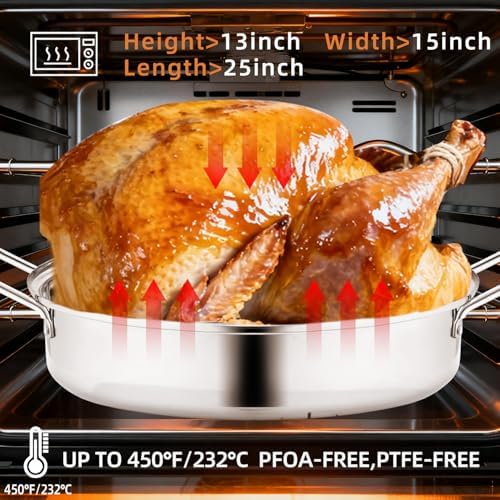 22" Roasting Pan with Lid and Rack,Large Roaster Pan for Oven - Image 4